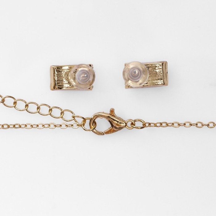 Гарнитур 2 предмета: серьги, кулон &laquo;Классик&raquo; прямоугольник, цвет чёрно-белый в золоте, 47 см