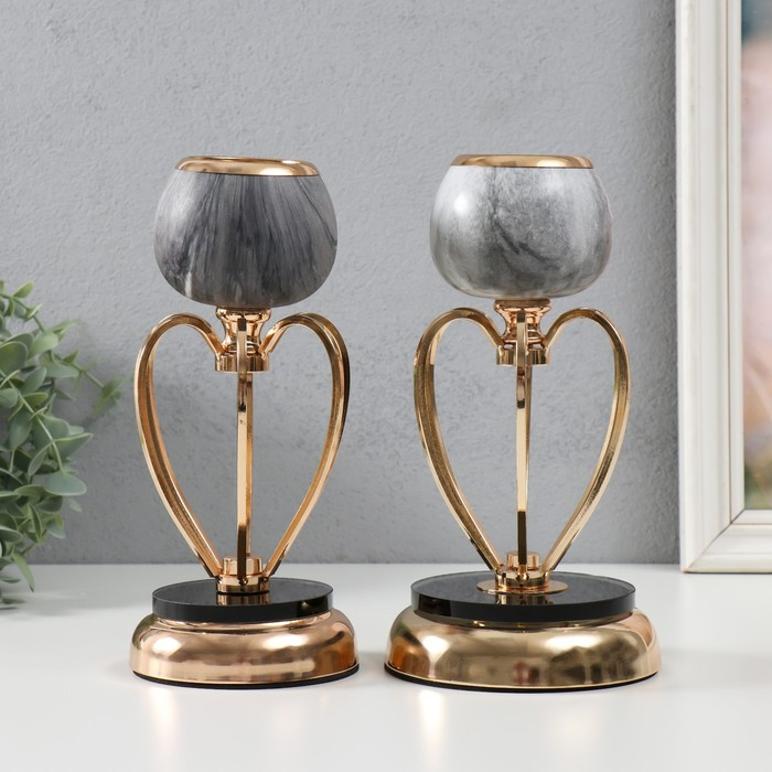 Подсвечник металл на 1 свечу Подсвечник металл на 1 свечу "Тёмно-серый мрамор" МИКС золото 24х14х14 см