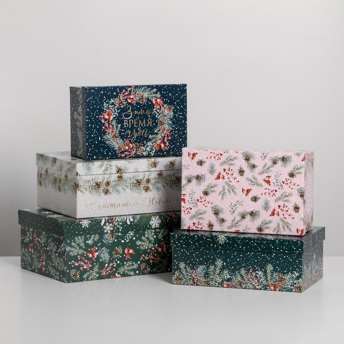 Набор подарочных коробок 5 в 1 &laquo;Зима время чудес&raquo;, 32,5 х 20 х 12,5 - 22 х 14 х 8,5 см, Новый год