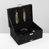 Подставка для украшений &laquo;Шкатулка&raquo; 2-х уровневая, флок, 24,5&times;17&times;12 см, цвет чёрный