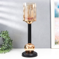 Подсвечник металл, стекло на 1 свечу "Жако" d-8,5 см, золото 11,5х11,5х38,5 см