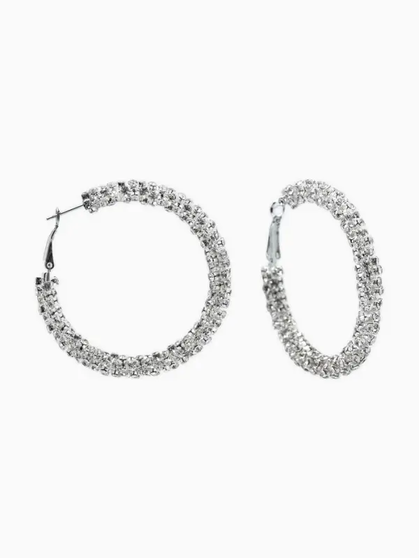 Серьги-кольца со стразами &laquo;Россыпь&raquo;, d=5.5 см, белые в серебре