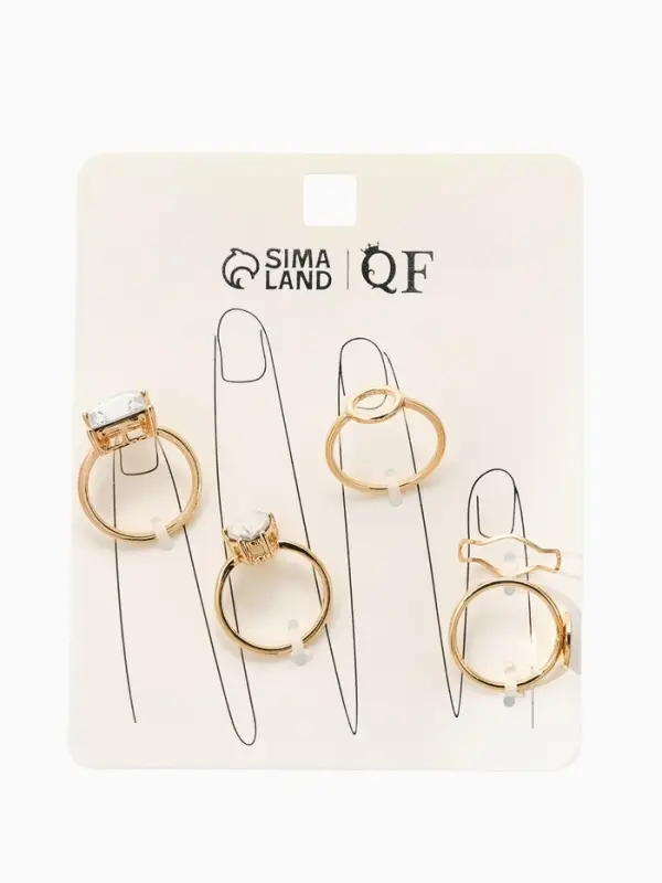 Набор колец 5 шт "Новый стиль" кристалл, размер МИКС, цвет белый в золоте