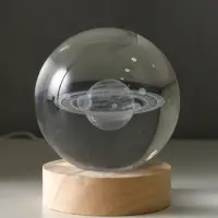 Сувенир стекло подсветка "Солнечная система" d=8 см подставка дерево, USB 8х8х9,5 см