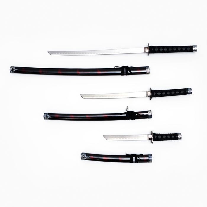 Сув. изделие катаны 3в1 на подставке, ножны дерево, черные с дымкой бордо глянец 51/77/100см