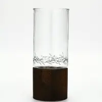 Стеклянная ваза с деревянной подставкой, 10х25,5х10 см