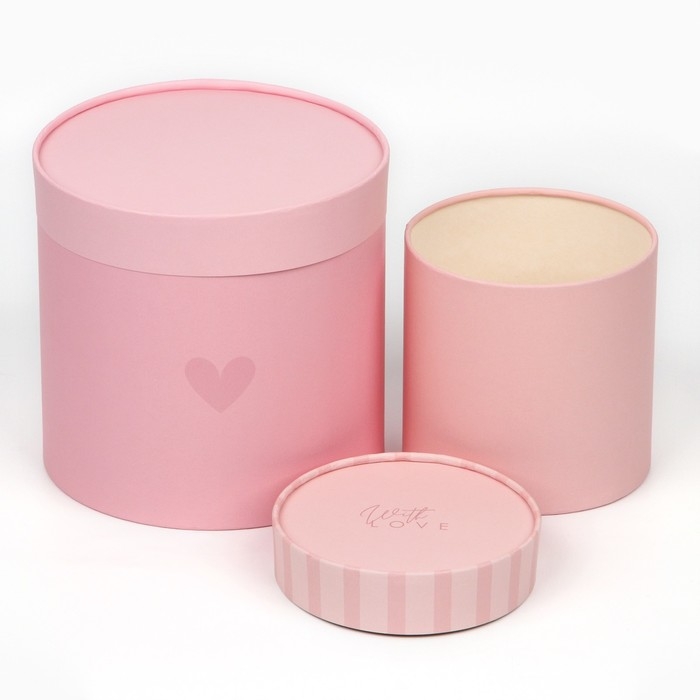 Набор круглых коробок 10 в 1, упаковка подарочная, &laquo;With love&raquo;, 10 х 10 - 23,5 х 23,5 см