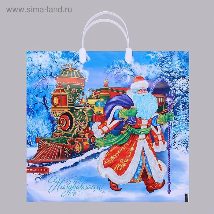 Пакет "Сказочный поезд", полиэтиленовый с пластиковой ручкой, 37х35 см.