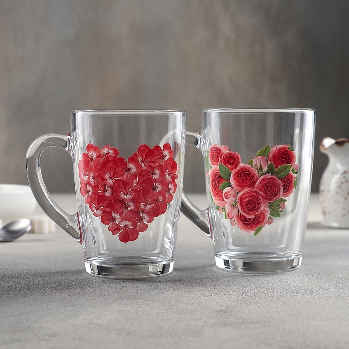 Кружка стеклянная &laquo;Цветочное сердце&raquo;, 300 мл, рисунок МИКС