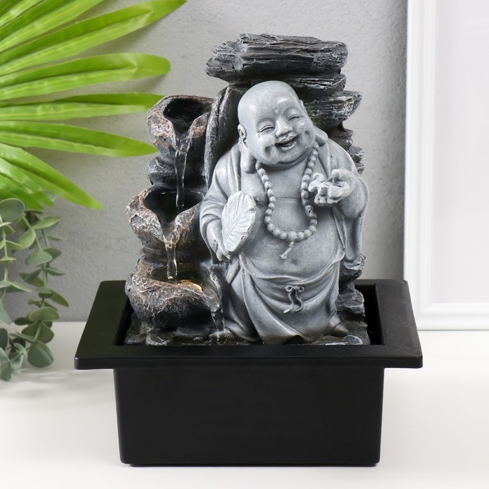 Фонтан настольный от сети, подсветка Фонтан настольный от сети, подсветка "Серый хотей с опахалом" 21х17,5х25 см