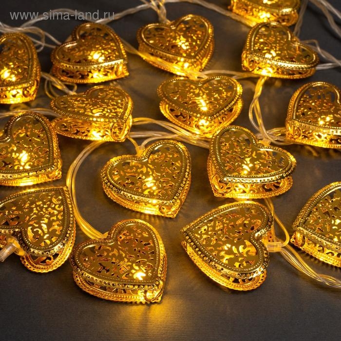 Гирлянда &laquo;Нить&raquo; 4 м с насадками &laquo;Сердечко&raquo;, IP20, прозрачная нить, 20 LED, свечение тёплое белое, 8 режимов, 220 В