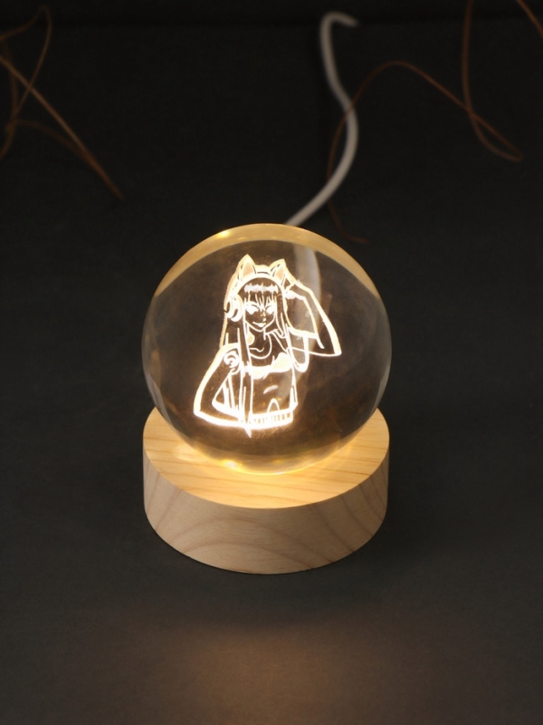 Сувенир стекло подсветка "Шар. Аниме" d=6 см подставка дерево, USB