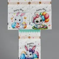 Пакет  полиэтиленовый подарочный "Заяц с цветами", с завязками, 15х23&plusmn;1 см