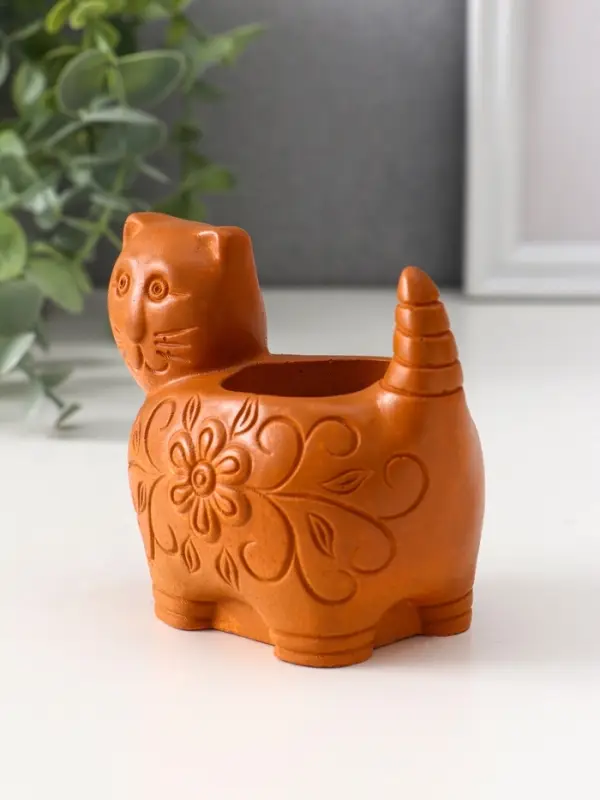 Подсвечник &laquo;Кошка с орнаментом&raquo;, 8.5&times;9.5&times;6.5 см, красная глина