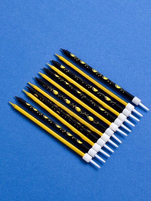 Набор свечей для торта "Воздушные шарики", 12 шт, золотой и черный