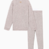 Костюм детский вязаный (кофта и брюки) MINAKU, цвет бежевый, рост 128 см
