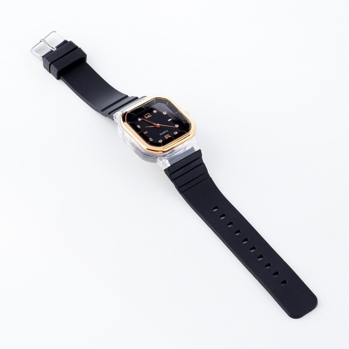 Часы наручные кварцевые женские, 4.1 х 4.1 см, ремешок силикон, черные