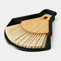 Щетка с совком "Meli", бамбуковая ручка, цвет черный 20х19 см