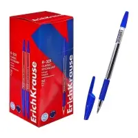 Ручка шариковая ErichKrause R-301 Classic Stick & Grip, узел 1.0 мм, синяя, с резиновым держателем, мягкое и комфортное письмо