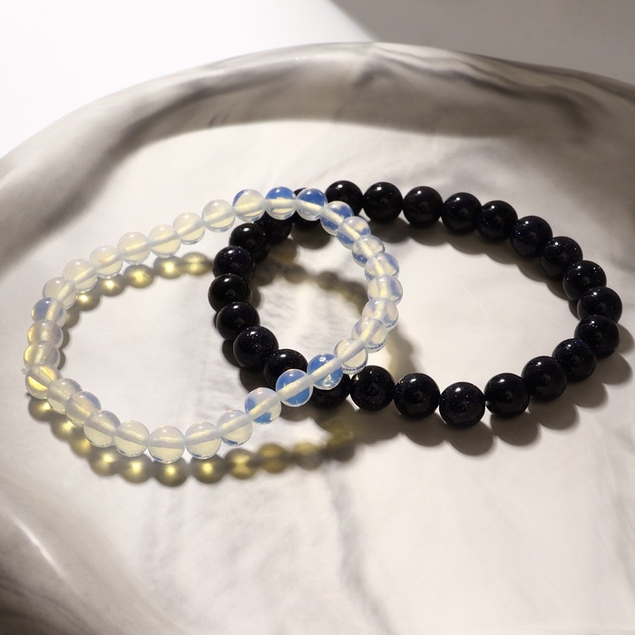 Набор браслетов шар №6 &laquo;Лунный камень&raquo; и шар №8 Авантюрин синий&raquo;