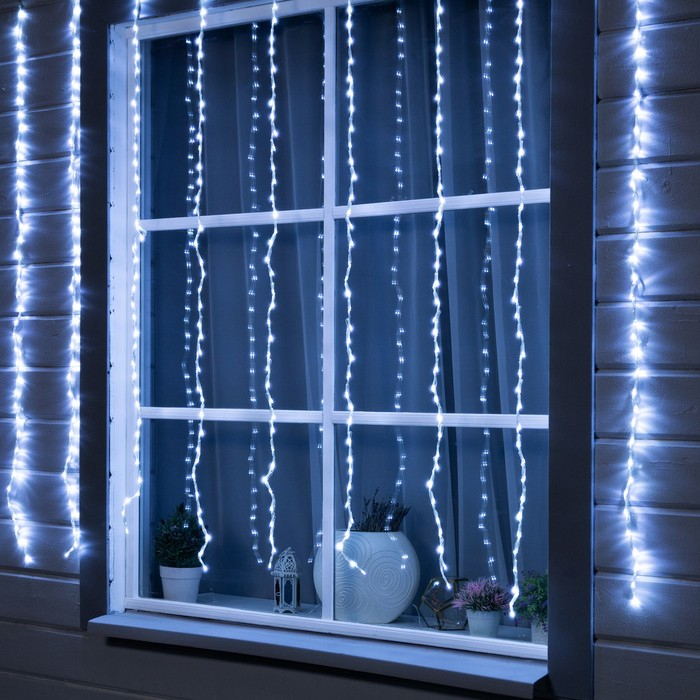 Гирлянда &laquo;Водопад&raquo; 2 &times; 1.5 м, IP44, прозрачная нить, 400 LED, свечение белое, 8 режимов, 220 В
