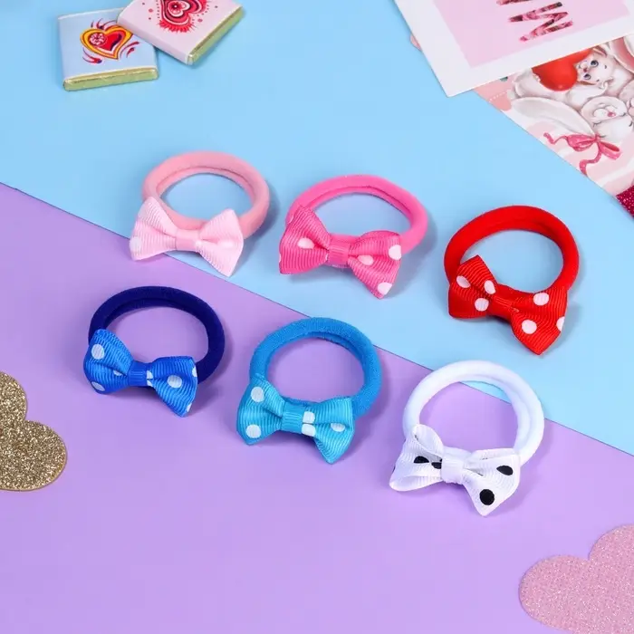 Резинки для волос &laquo;Бантик&raquo;, набор 6 шт., горошек