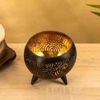 Подсвечник из кокоса, 15&times;15&times;13 см, коричнево-золотой