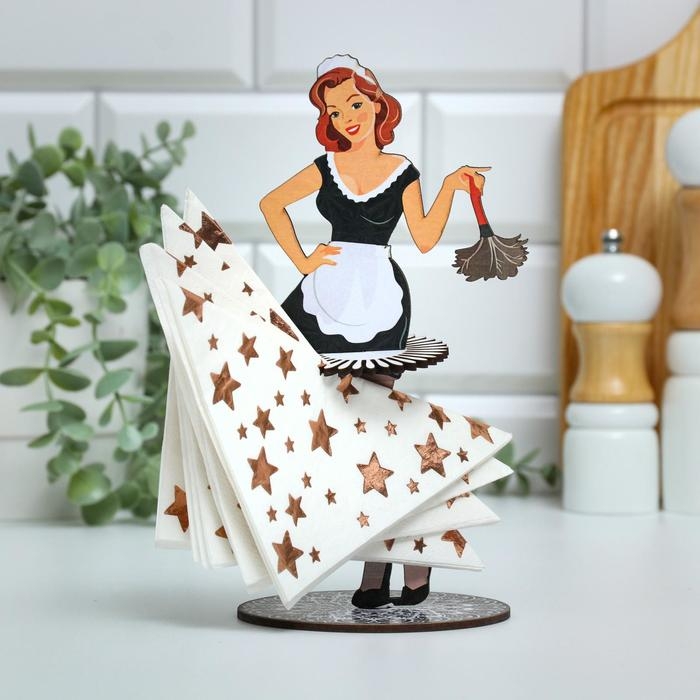 Салфетница деревянная &laquo;Девушка горничная&raquo;, цветная наклейка