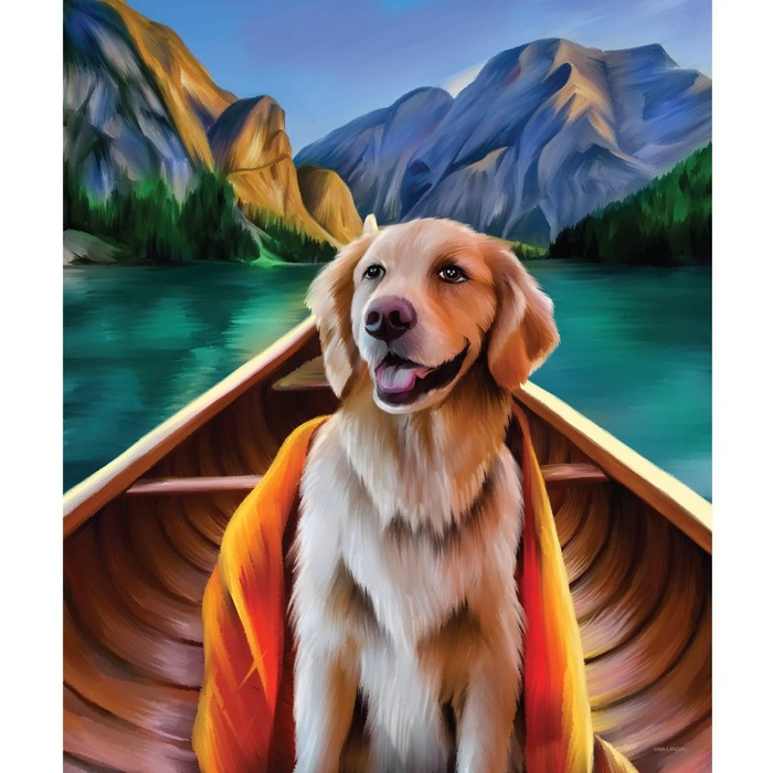 Алмазная мозаика с частичным заполнением на холсте «Пёс в лодке», 50 x 60 см Алмазная мозаика с частичным заполнением на холсте «Пёс в лодке», 50 x 60 см