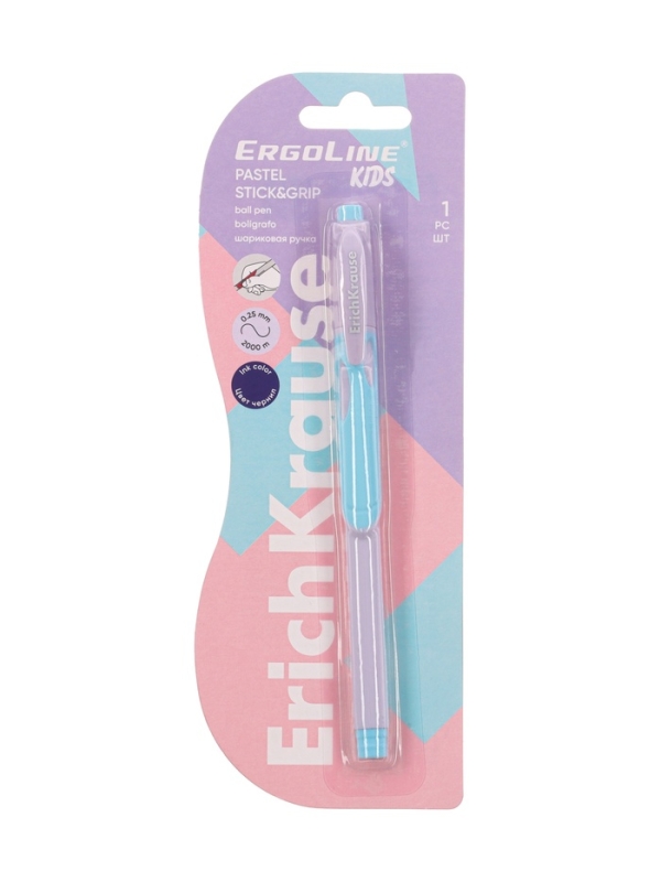 Ручка шариковая ErichKrause ErgoLine Stick&Grip Pastel, 0.5мм, первоклассника, блистер, синяя 108792