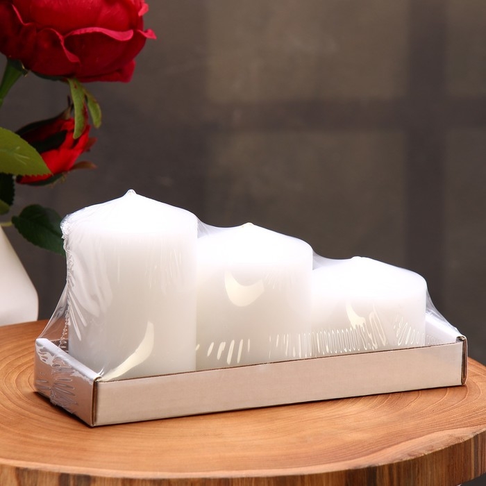 Набор свечей - цилиндров 3в1 (6х9,5 см, 6х8 см, 6х6,5 см), белый