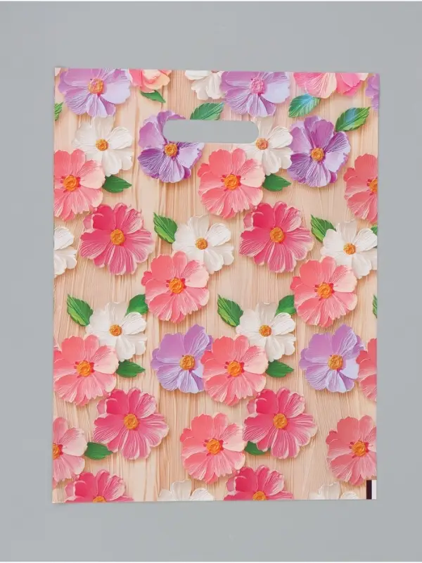 Подарочный пакет, полиэтиленовый, с вырубной ручкой, &laquo;Цветы&raquo;,  30 х 40 см