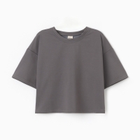 Футболка укороченная женская MINAKU OVERSIZE FIT: цвет графит, р-р 48 Футболка укороченная женская MINAKU OVERSIZE FIT: цвет графит, р-р 48