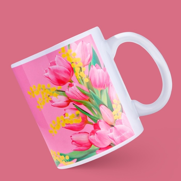 Кружка керамическая &laquo;8 марта&raquo; тюльпаны, 320 мл, цвет розовый