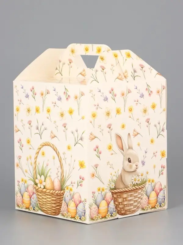 Коробка подарочная пасхальная с окном, с фронтальной загрузкой &laquo;Кролик в корзинке&raquo; 15&times;15&times;18 см