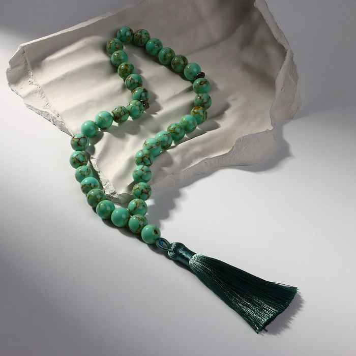 Чётки мусульманские шар №10 &laquo;Бирюза старая&raquo;, 35 бусин через перемычку