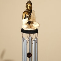 Музыка ветра "Будда" дерево, полирезин, алюминий 8х8х70 см
