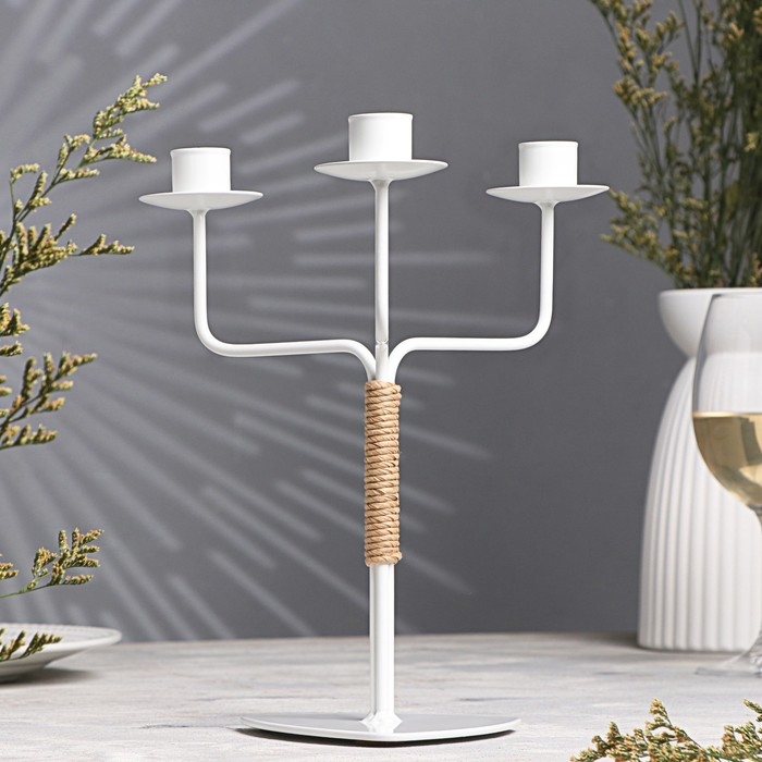 Подсвечник металл на 3 свечи "Шандал", 26,2х20,5 см, белый
