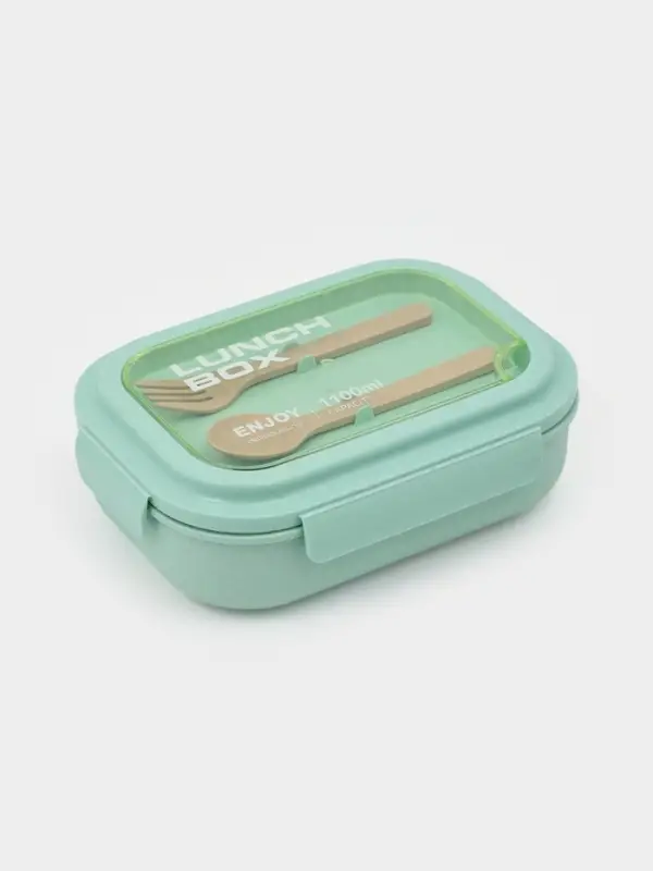 Ланч-бокс , 3 отделения, вилка и ложка, размер 22х16х6,5 см, цвет ментоловый