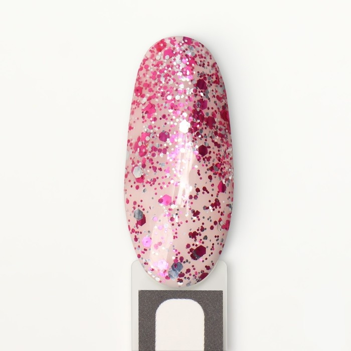 Гель лак для ногтей, &laquo;GLITTER FLASH&raquo;, 3-х фазный, 8мл, LED/UV, цвет прозрачный/малиновый (09)