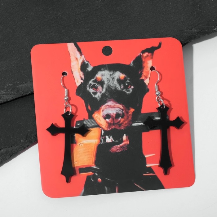 Серьги акрил &laquo;Крестики&raquo;, цвет чёрный в серебре