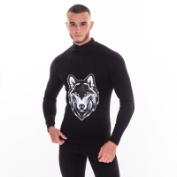 Термобельё мужское НАЧЁС (фуфайка, кальсоны) принт волк, цвет чёрный, размер 52