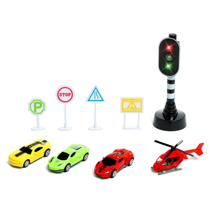 Игровой набор &laquo;Дорожные знаки&raquo;, в наборе игровое поле, знаки, 3 машинки, вертолет, цвет МИКС