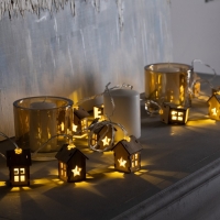 Гирлянда &laquo;Нить&raquo; 2.5 м с насадками &laquo;Домик&raquo;, IP20, прозрачная нить, 10 LED, батарейки AAх2 (нет в комплекте), свечение тёплое белое