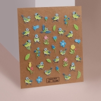 Наклейки для ногтей &laquo;Птенчики и цветы&raquo;, объёмные, цвет голубой/жёлтый/зелёный