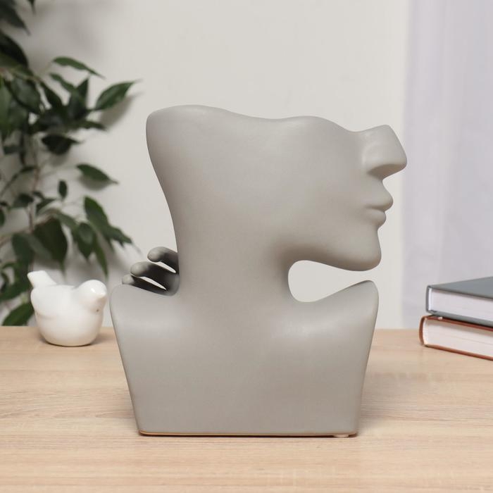 Ваза керамика настольная "Утончённый профиль" 14,5х8х20 см, серый