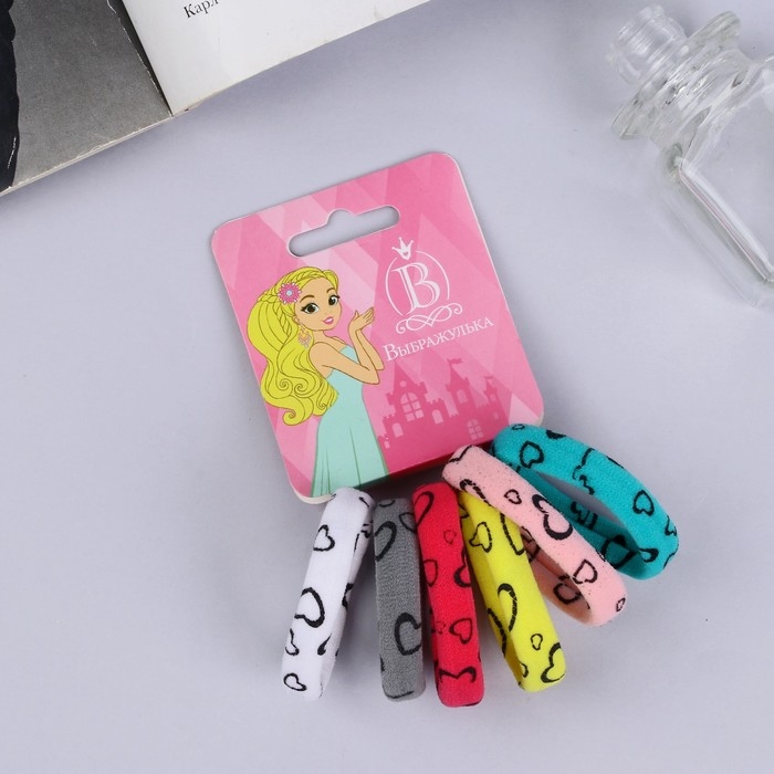 Резинка для волос "Лина" (набор 6 шт) сердечки, 4 см