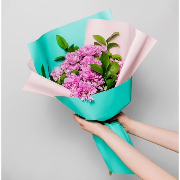 Плёнка для цветов упаковочная пудровая двухсторонняя &laquo;Нежно-розовый + тиффани&raquo;, 50 мкм 0.5 х 9 м