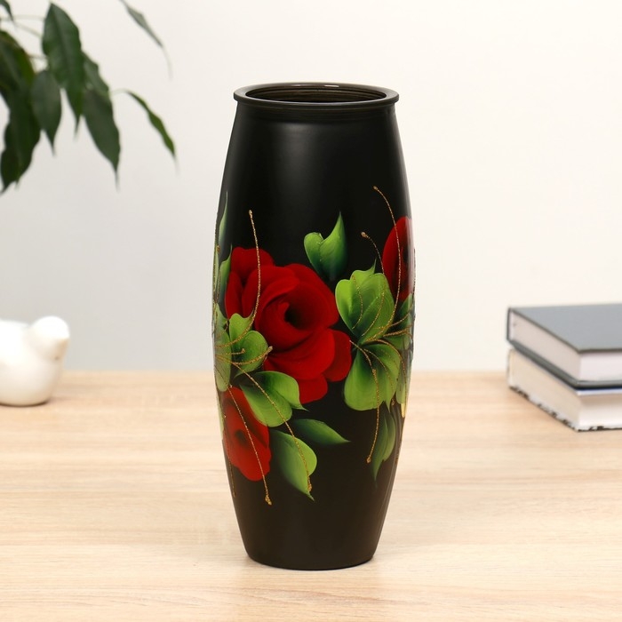 Ваза "Розы" роспись на крашеном стекле, d-7; 10х23 см