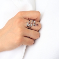 Новый год! Символ года 2025! Кольцо &laquo;Змея&raquo; спираль, цвет красный в серебре, безразмерное